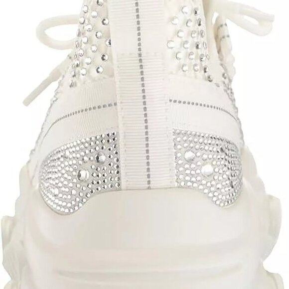 Steve Madden Phantom White Lace Up Stretchy Embellished Low Top Fashion Sneakers - Picture 3 of 6